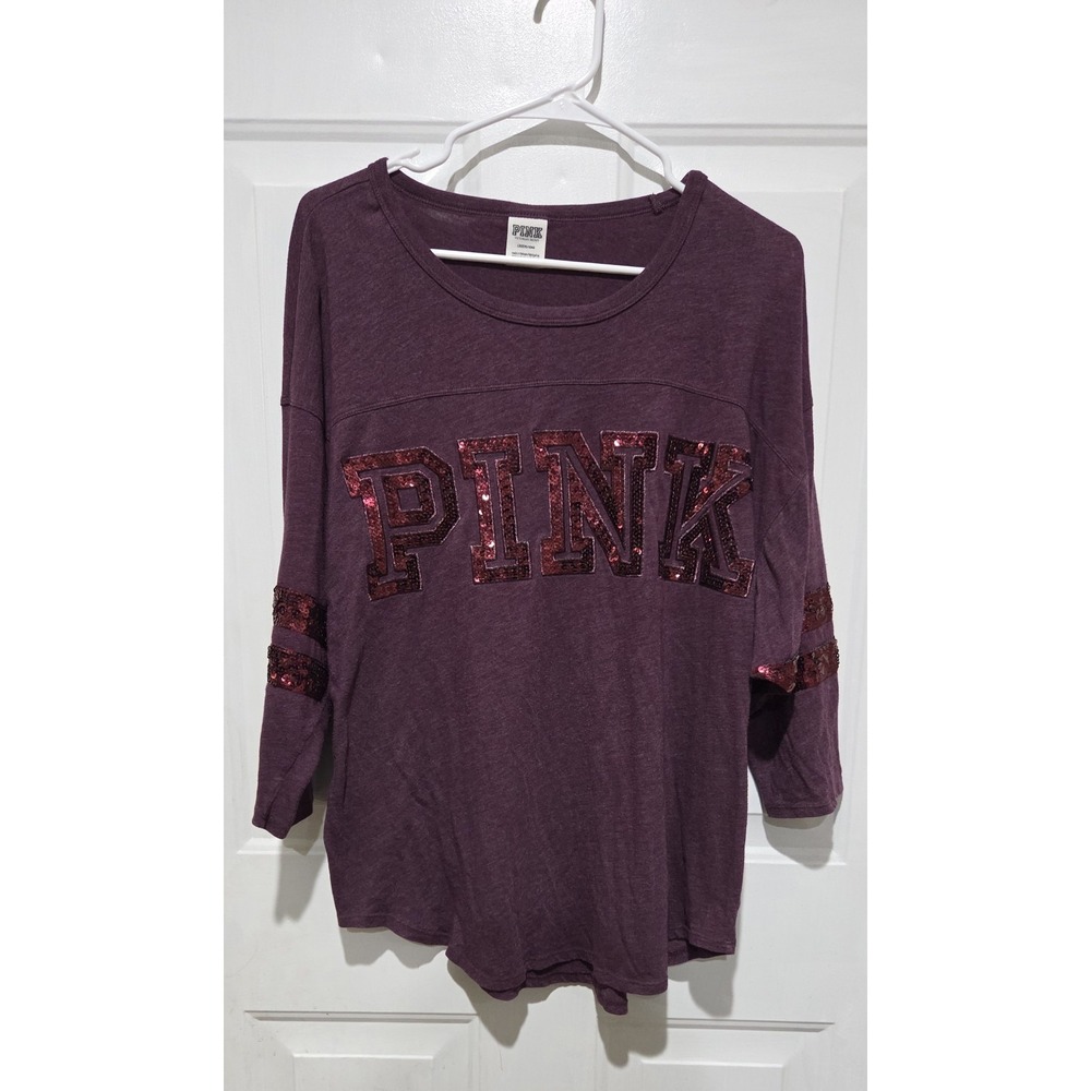 PINK By Victoria's Secret Purple Long Sleeve Shirt With Burgandy Sequins Women L